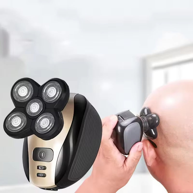 5-in-1 Waterproof Rotary Electric Shaver & Beard Trimmer – 5D Floating Head Cordless Grooming Kit