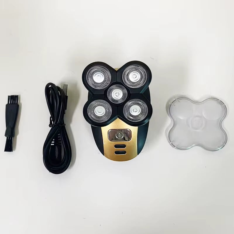 5-in-1 Waterproof Rotary Electric Shaver & Beard Trimmer – 5D Floating Head Cordless Grooming Kit