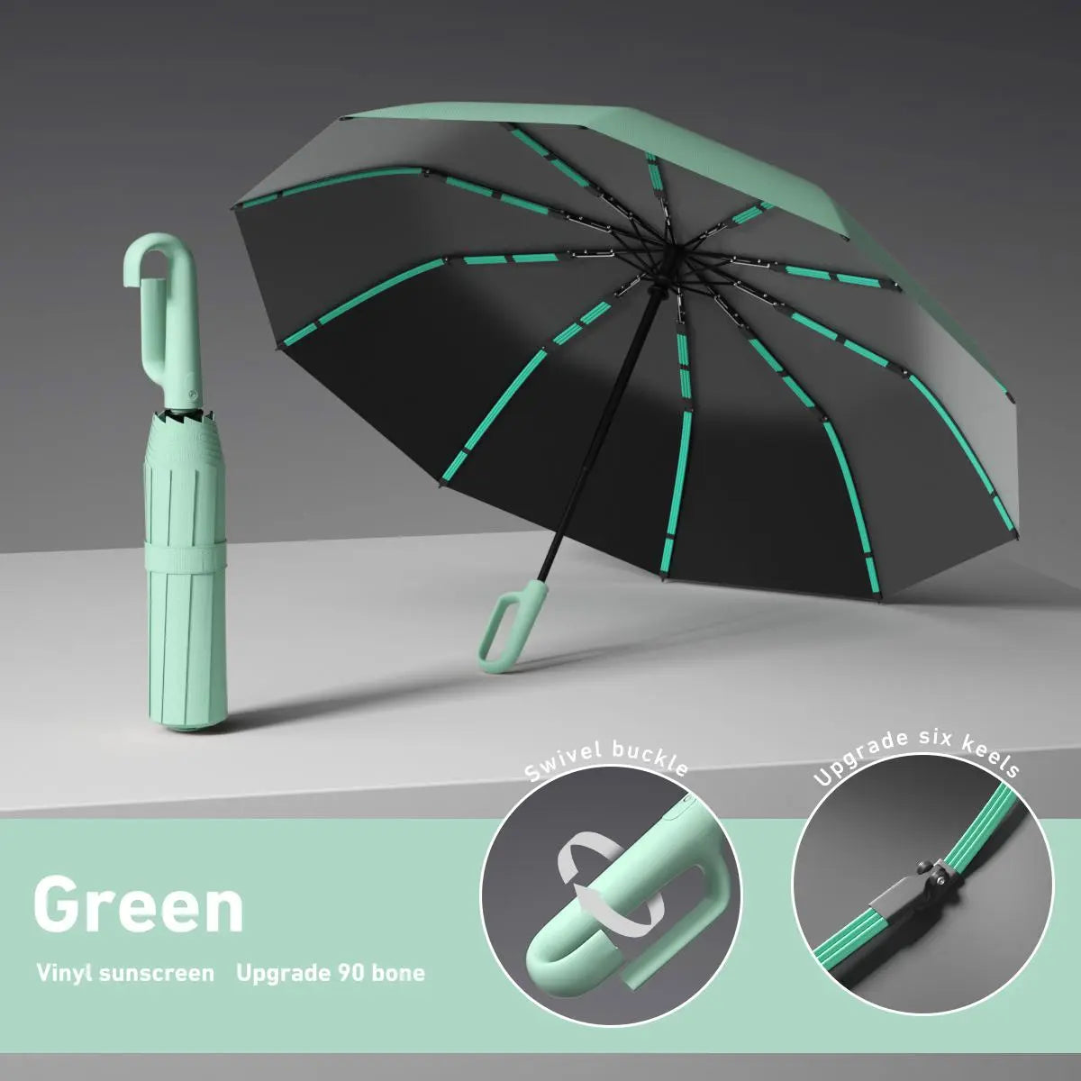 Automatic Folding Travel Umbrella – Windproof & Waterproof 10-Rib Compact Umbrella with Auto Open/Close